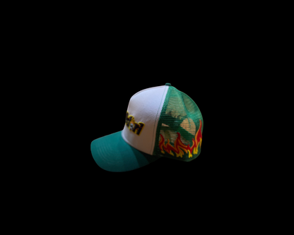 Flame Head Trucker Hat ( Green )